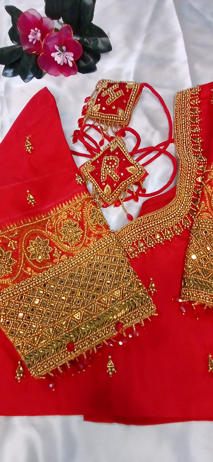 Red Pattu Pavadai with Golden Work